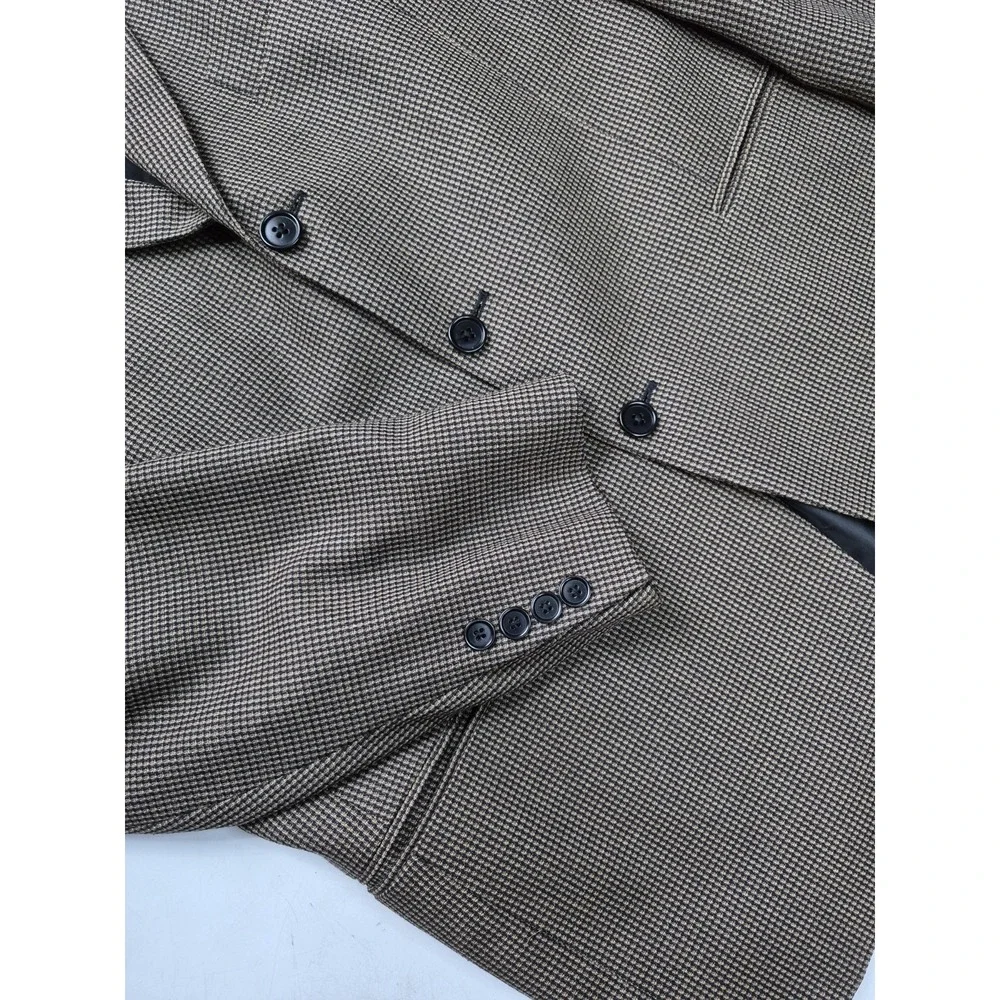 Santorelli Mens Wool Sports Coat 42S Beige Italy 3 Button Check Blazer